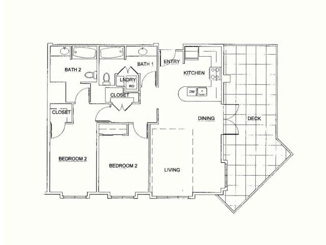 Floor plan for 2 beds, 2 baths, 1010 sqft